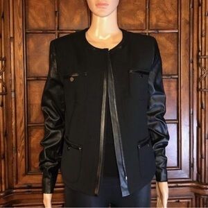 Jones New York Black Utility Pocket Jacket with Faux Leather